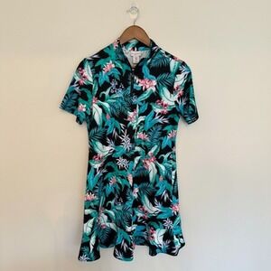 Tommy Bahama Golf Dress Womens Medium Floral Tropical Quarter Zip Flounce Hem M